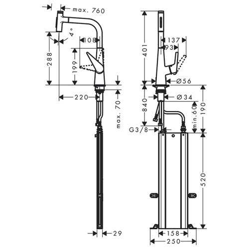 Hansgrohe Talis Select M51 Смеситель для кухни, на 1 отв, поворотный излив: 22см с вытяжным душем, 2jet, h:28.8см, sBox, кнопка вкл/выкл, цвет: нержавейка фото в интернет-магазине САНТЕХСИТИ