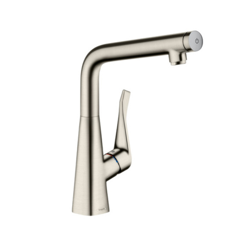 Hansgrohe Metris Select Смеситель  для кухни на 1 отв, поворотный излив, кнопка вкл/выкл воды, цвет: сталь фото в интернет-магазине САНТЕХСИТИ