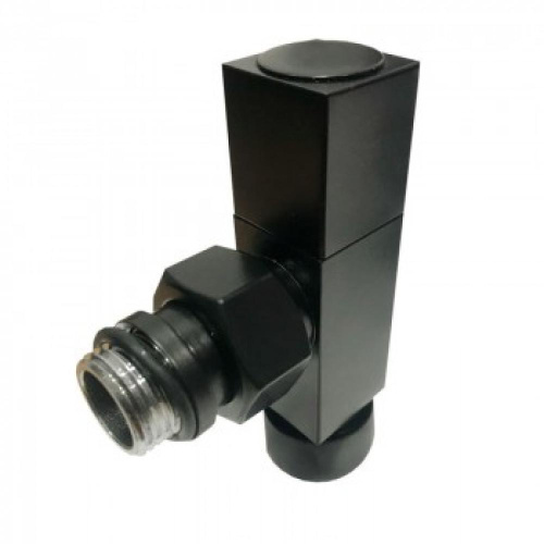 Кран для полотенцесушителя LUXON угловой квадр. ручки 3/4"х1/2" г/ш (цв. черн.мат) фото в интернет-магазине САНТЕХСИТИ