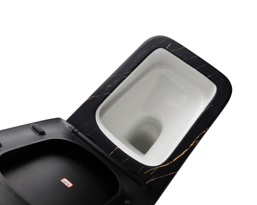 EG633Black-G Подвесной унитаз EvaGold мрамор черное золото, безободковый, сид. черн. мат. тонкое ДП фото в интернет-магазине САНТЕХСИТИ