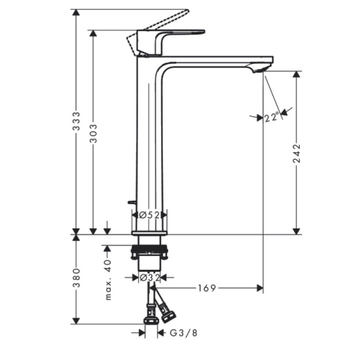 Hansgrohe Rebris S Смеситель для раковины, высокий, 1 отв., с донным клапаном, цвет: хром фото в интернет-магазине САНТЕХСИТИ