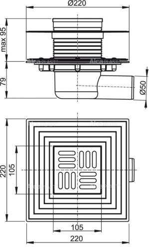 Сливной трап ALCAPLAST боковой 105*105/50 (комб.затвор-SMART) фланец нерж.сталь, 2–х уровневый фото в интернет-магазине САНТЕХСИТИ