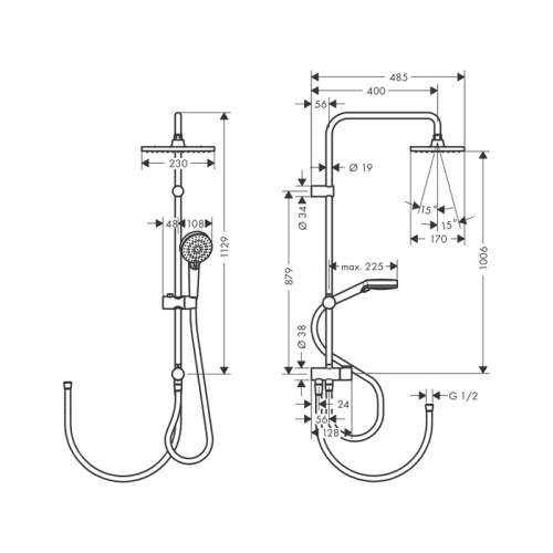 Hansgrohe Vernis Shape Душевая стойка с верхним душем 230 1jet Reno EcoSmart, цвет: матовый черный фото в интернет-магазине САНТЕХСИТИ