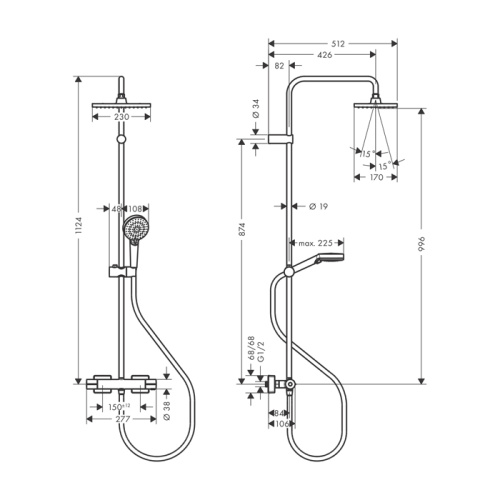 Hansgrohe Vernis Shape Душевая стойка с верхним душем 230 1jet с термостатом, цвет: матовый черный фото в интернет-магазине САНТЕХСИТИ