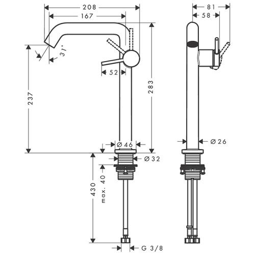 Hansgrohe Tecturis S Смеситель для раковины, на 1 отв., высокий, цвет: бронза матовая фото в интернет-магазине САНТЕХСИТИ