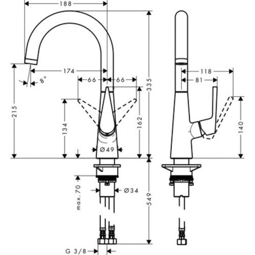 Hansgrohe Talis M51 Смеситель для кухни, на 1 отв однорычажный, поворотный излив 174мм, 1jet, h215мм, цвет: нержавейка фото в интернет-магазине САНТЕХСИТИ