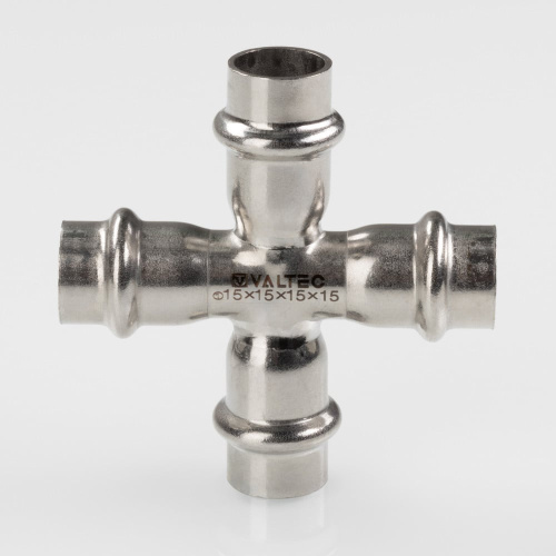 Фитинг нержавеющая сталь VALTEC Крестовина 22х15х22х15 фото в интернет-магазине САНТЕХСИТИ
