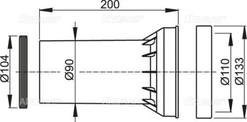 Патрубок ALCAPLAST D90/110 L200 для подключения подвесного унитаза фото в интернет-магазине САНТЕХСИТИ
