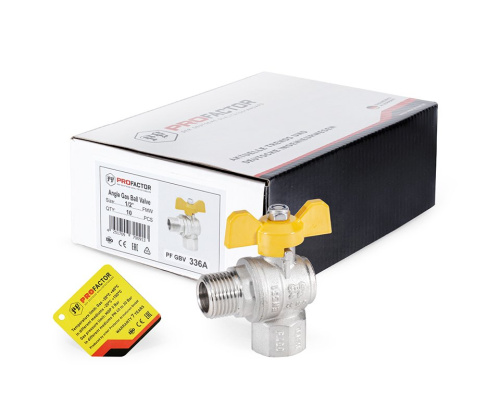 Кран шаровой Profactor для газа 1/2" вн.-нар. угловой бабочка (10/100) фото в интернет-магазине САНТЕХСИТИ