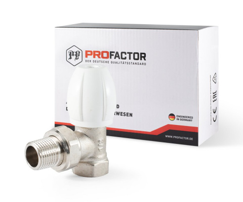 Радиаторный кран PROFACTOR 1/2" верхний угловой (12/96 шт) фото в интернет-магазине САНТЕХСИТИ