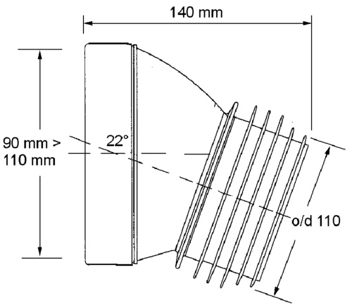 Фановая труба (L140мм) под углом 22° с прокладкой MCALPINE фото в интернет-магазине САНТЕХСИТИ