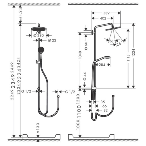 Hansgrohe Croma Select 280 1jet Reno Душевая cистема 28см, с ручным душем, цвет: хром фото в интернет-магазине САНТЕХСИТИ