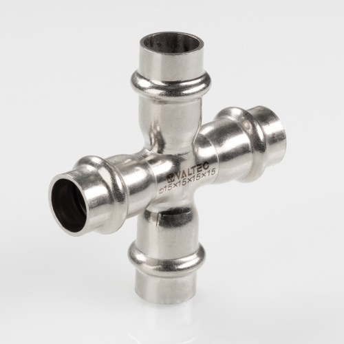 Фитинг нержавеющая сталь VALTEC Крестовина 22х15х22х15 фото в интернет-магазине САНТЕХСИТИ