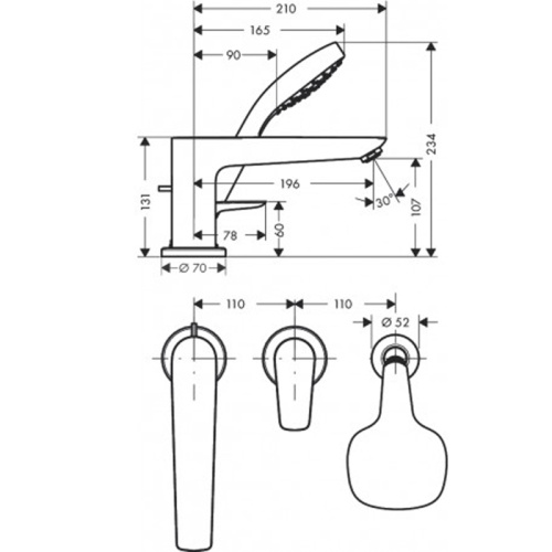 Hansgrohe Talis E, Смеситель на борт ванны, на 3 отверстия, Цвет: хром фото в интернет-магазине САНТЕХСИТИ
