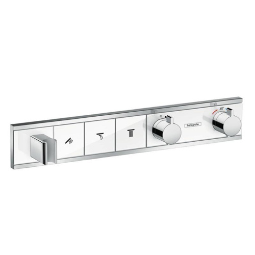 Hansgrohe RainSelect Смеситель для душа, встраиваемый, термостат на 3 переключателя, внешняя часть, цвет: хром/белый фото в интернет-магазине САНТЕХСИТИ