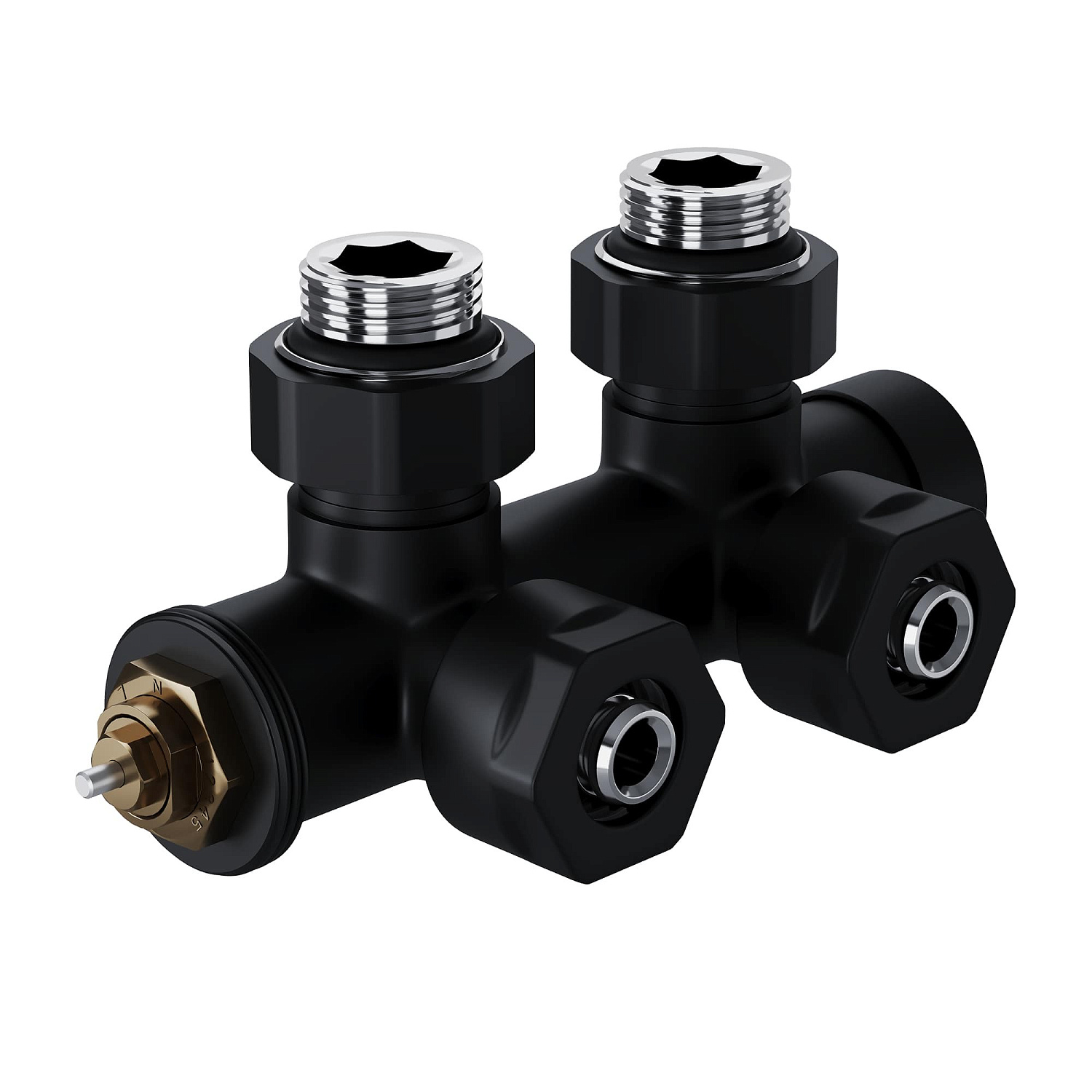 Узел нижнего подключения термостатический угловой Royal Thermo Design Pro 15мм М30х1,5 (Черный) фото в интернет-магазине САНТЕХСИТИ