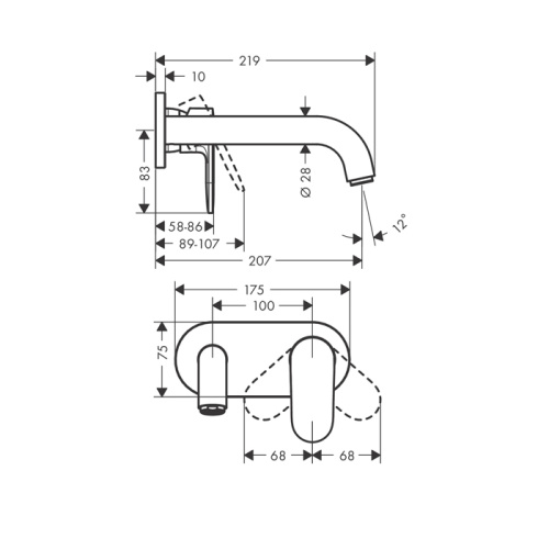 Hansgrohe Vernis Shap Смеситель для раковины, настенный, излив 204 мм, внешняя часть, цвет: хром фото в интернет-магазине САНТЕХСИТИ