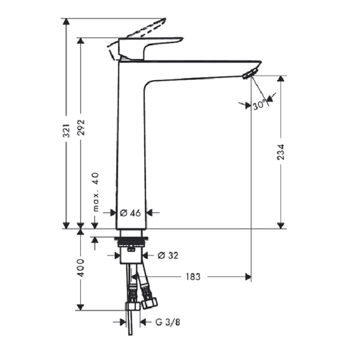 Hansgrohe Talis E Смеситель для раковины 240, однорычажный, без сливного гарнитура, цвет: хром фото в интернет-магазине САНТЕХСИТИ