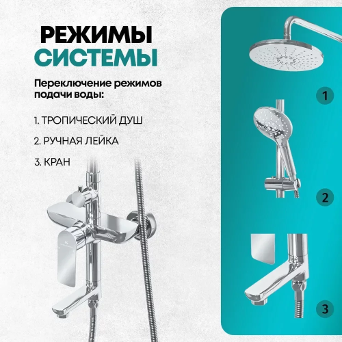Душевая система Grocenberg GB7009 Хром фото в интернет-магазине САНТЕХСИТИ