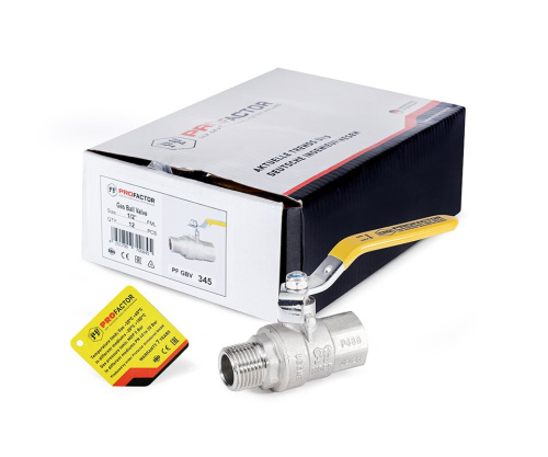 Кран шаровой Profactor для газа 1/2" вн.-нар. стальная рукоятка (12/120) фото в интернет-магазине САНТЕХСИТИ