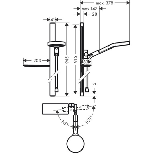 Hansgrohe Rainfinity Душевой набор (ручной душ 130мм, 3jet, штанга 900мм, держатель, шланг), цвет: хром фото в интернет-магазине САНТЕХСИТИ