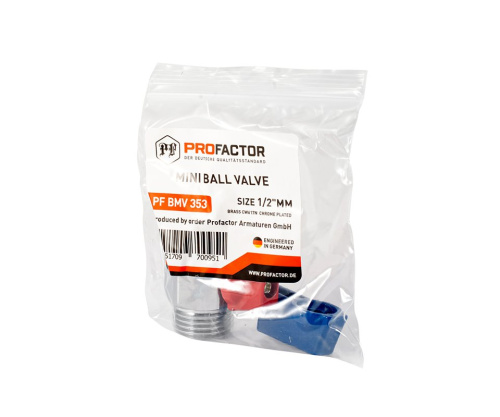 Кран шаровой PROFACTOR CHROME мини для бытовой техники н/н 1/2" фото в интернет-магазине САНТЕХСИТИ