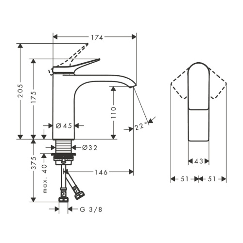 Hansgrohe Vivenis Смеситель для раковины, 1 отв., без донного клапана, цвет: черный матовый фото в интернет-магазине САНТЕХСИТИ