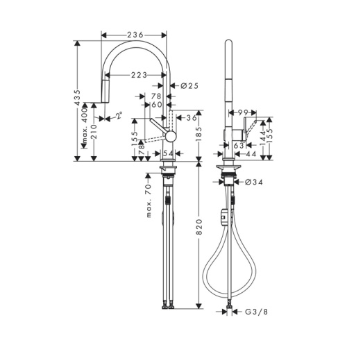 Hansgrohe Talis M54 Кухонный смеситель однорычажный, 210, с вытяжным изливом 1jet, цвет: сталь фото в интернет-магазине САНТЕХСИТИ