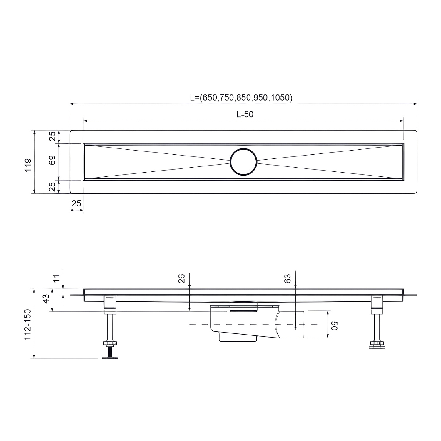 Душевой лоток TIMO Drain System 600  с вставкой "lines", Сатин фото в интернет-магазине САНТЕХСИТИ