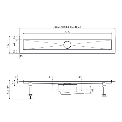 Душевой лоток TIMO Drain System 600  с вставкой "lines", Сатин фото в интернет-магазине САНТЕХСИТИ