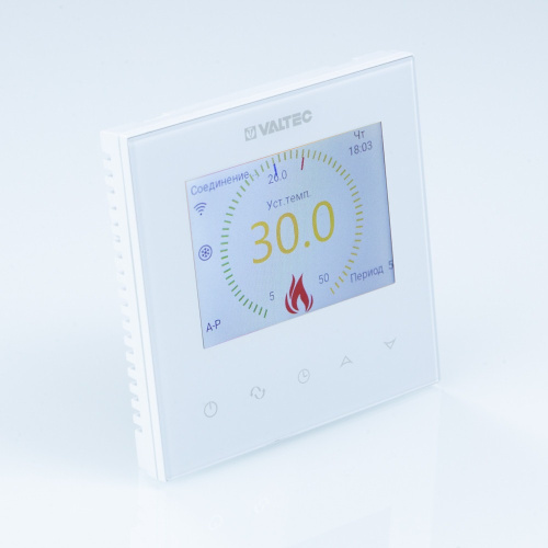 Термостат комнатный VALTEC VT.AC613.W.0 c WIFI с цветным дисплеем 230В/16A белый фото в интернет-магазине САНТЕХСИТИ