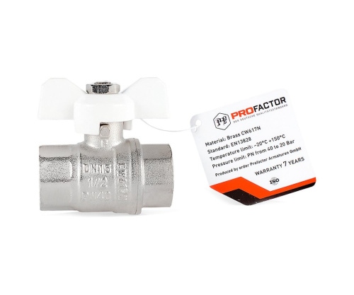 Кран шаровый PROFACTOR 1/2" вн.-вн. бабочка (12/120) фото в интернет-магазине САНТЕХСИТИ