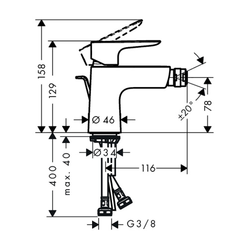 Hansgrohe Talis E Смеситель для биде на 1 отв, с донным клапаном, излив 116мм, цвет: черный матовый фото в интернет-магазине САНТЕХСИТИ