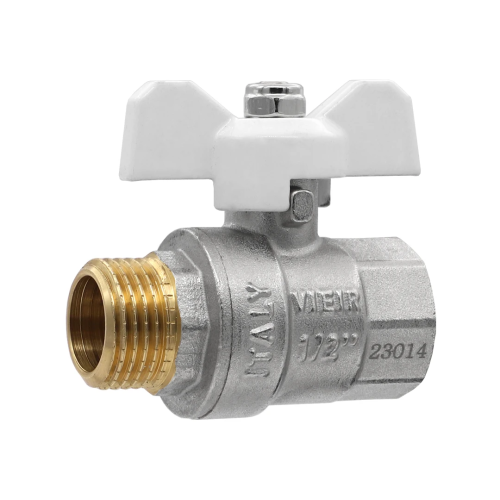 Кран шаровый VIEIR 1/2" вн.-нар. рукоятка бабочка белая фото в интернет-магазине САНТЕХСИТИ