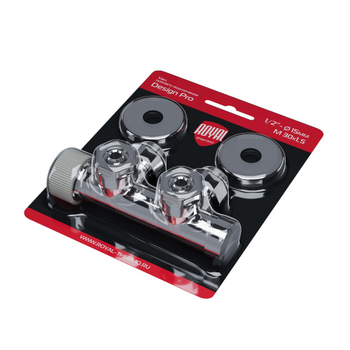 Узел нижнего подключения термостатический угловой Royal Thermo Design Pro 15мм М30х1,5 (Хром) фото в интернет-магазине САНТЕХСИТИ