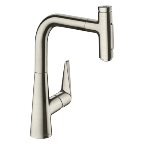 Hansgrohe Talis Смесиетель для раковины, на 1 отв., с выдвижным изливом, цвет: сталь фото в интернет-магазине САНТЕХСИТИ