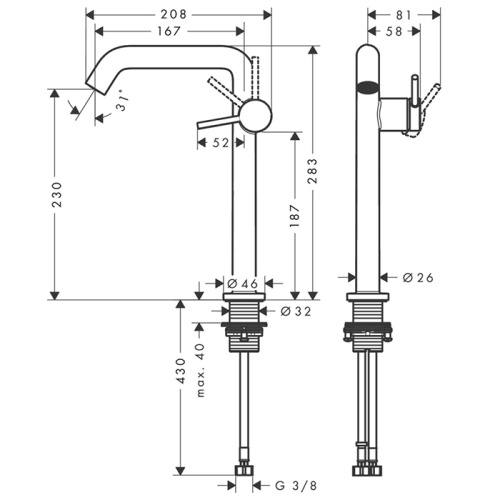 Hansgrohe Tecturis S Смеситель для раковины, высокий, 1 отв., CoolStart EcoSmart+, с донным клапаном Push-Open, цвет: черный матовый фото в интернет-магазине САНТЕХСИТИ