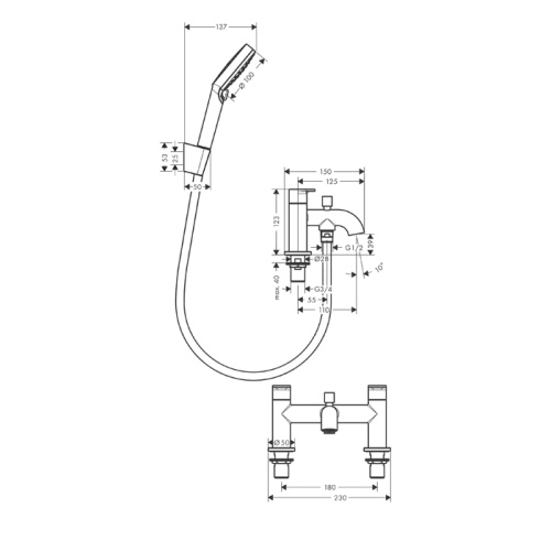 Hansgrohe Vernis Blend Смеситель на край ванны, на 2 отверстия, цвет: хром фото в интернет-магазине САНТЕХСИТИ