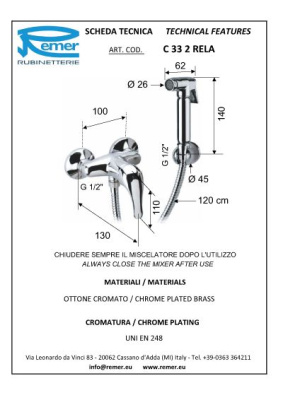 Гигиеничесий комплект C332RELA (смеситель, душ-пистолет)_3
