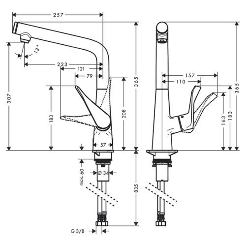 Hansgrohe Metris Select Смеситель  для кухни на 1 отв, поворотный излив, кнопка вкл/выкл воды, цвет: сталь фото в интернет-магазине САНТЕХСИТИ