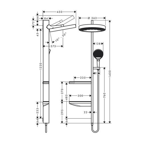 Hansgrohe Showerpipe Душевая система 1jet (верхний душ, штанга, ручной душ, полочки), цвет: хром фото в интернет-магазине САНТЕХСИТИ