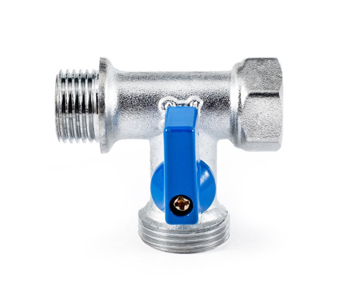 Кран шаровой PROFACTOR CHROME трёхпроходной для бытовой техники в/н/н 1/2" х 3/4" х 1/2" фото в интернет-магазине САНТЕХСИТИ