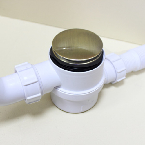 Сифон для ванны MCALPINE клик-клак с раздвижным переливом 330-701 мм MRB11-AB античное золото фото в интернет-магазине САНТЕХСИТИ