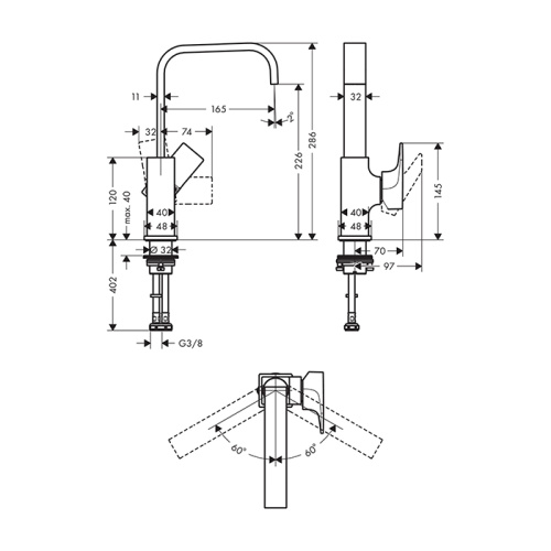 Hansgrohe Metropol Смеситель для раковины 230, на 1 отв, с донным клапаном, излив 165мм, цвет: белый матовый фото в интернет-магазине САНТЕХСИТИ