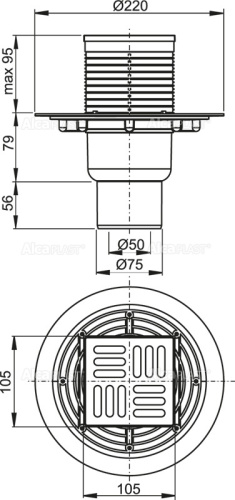Сливной трап ALCAPLAST прямой 105*105/50/75 (комб.затвор-SMART) фото в интернет-магазине САНТЕХСИТИ