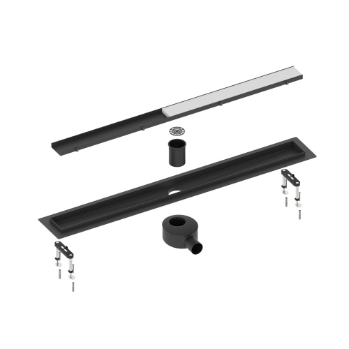 Душевой лоток TIMO Drain System 700 с двусторонней панелью "plate" под плитку, Чёрный фото в интернет-магазине САНТЕХСИТИ