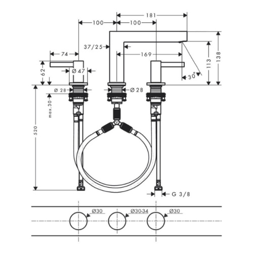 Hansgrohe Finoris Смеситель для раковины, 3 отв., с донным клапаном Push-Open, цвет: черный матовый фото в интернет-магазине САНТЕХСИТИ