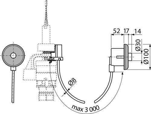Кнопка пневматического смыва на расстоянии ALCAPLAST – ручное управление, xром-глянец, монтаж: в сте фото в интернет-магазине САНТЕХСИТИ