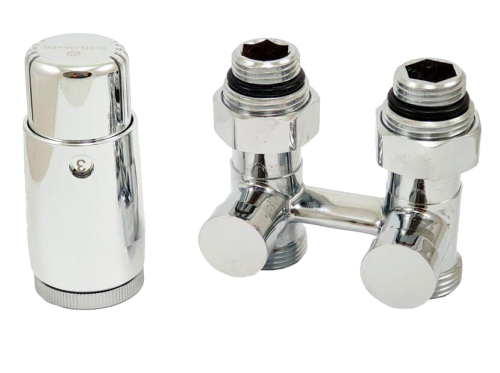 Комплект узла нижнего подкл SCHLOSSER прямой STANDARD 3/4" (хром) с термоголовкой, ниппеля 1/2Х3/4" фото в интернет-магазине САНТЕХСИТИ