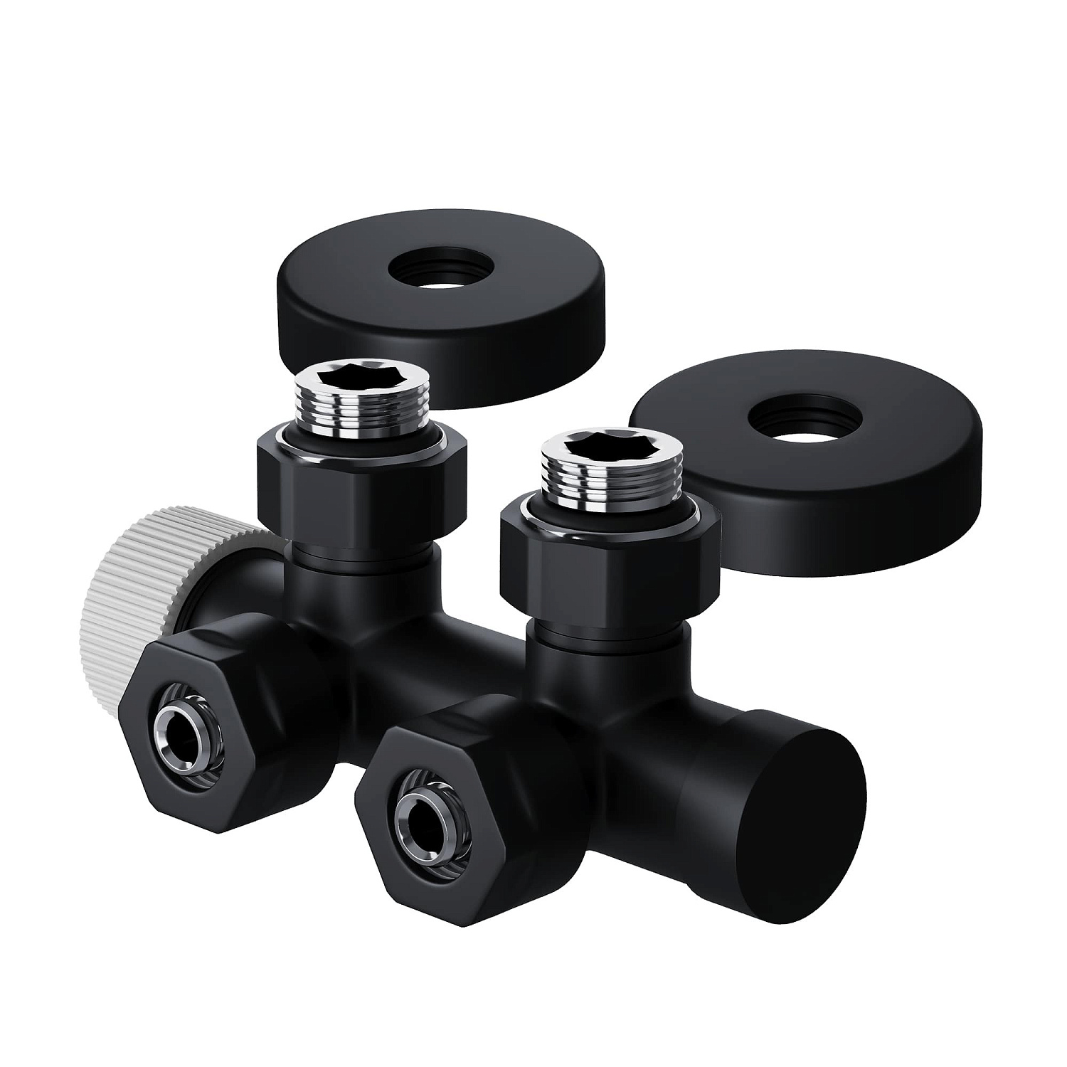 Узел нижнего подключения термостатический угловой Royal Thermo Design Pro 15мм М30х1,5 (Черный) фото в интернет-магазине САНТЕХСИТИ